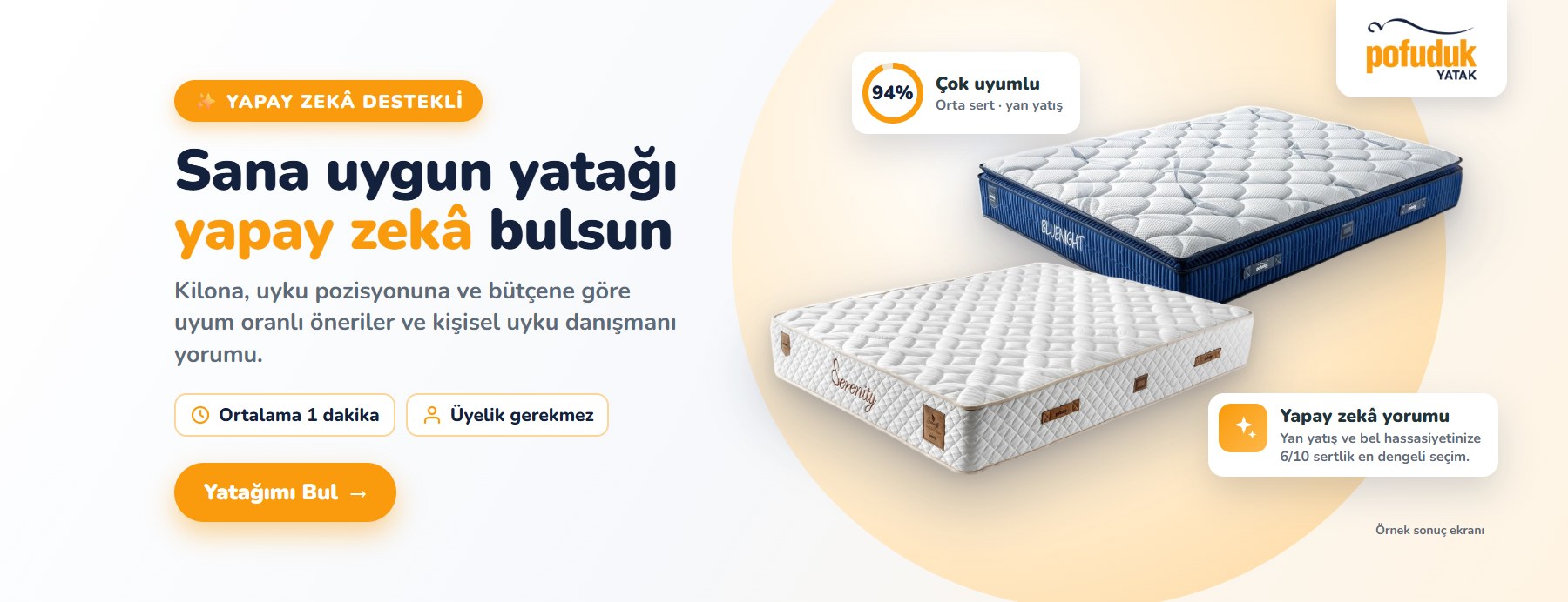 Yapay zekâ destekli yatak bulucu: kilona, uyku pozisyonuna ve bütçene göre uygun yatağı 1 dakikada bul